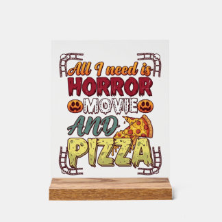 Panneau En Acrylique Pizza Film d'Horreur Halloween Citrouille Crâne Tr