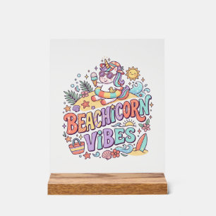 Panneau En Acrylique Plage de Licorne Vibes Fantaisiste Fond Blanc