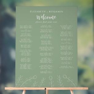 Panneau En Acrylique Plan de table alphabétique de mariage Vert Sauge