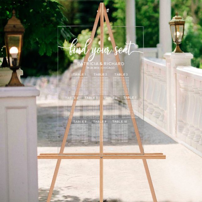 Panneau En Acrylique Plan de table de mariage 10 tables (Créateur téléchargé)