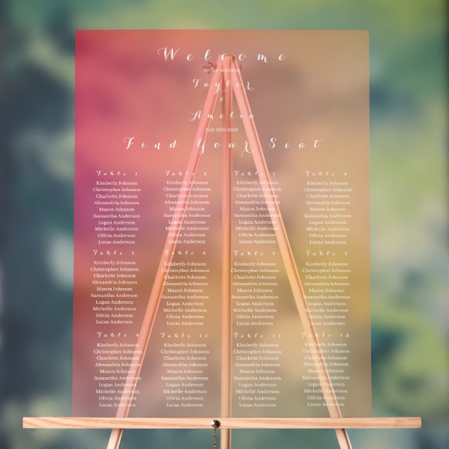 Panneau En Acrylique Plan de table de mariage 12 tables coucher de sole (Neutre)