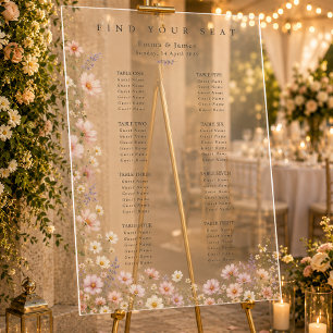 Panneau En Acrylique Plan de table de mariage aux fleurs sauvages fanta