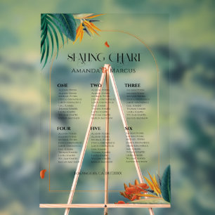 Panneau En Acrylique Plan de table de mariage aux fleurs tropicales élé