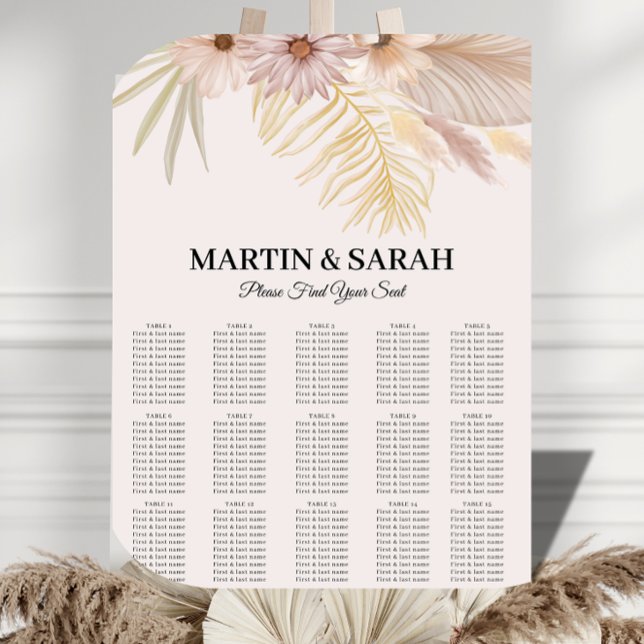 Panneau En Acrylique Plan de table de mariage botanique boho neutre (Créateur téléchargé)