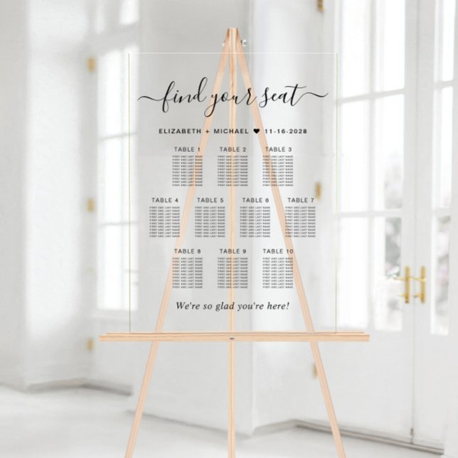 Panneau En Acrylique Plan de table de mariage chic pour 10 tables (Créateur téléchargé)