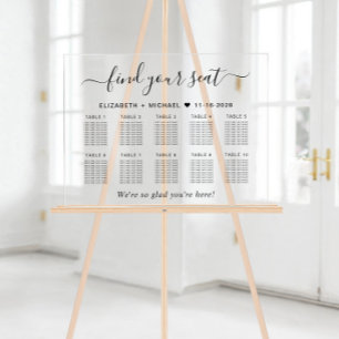 Panneau En Acrylique Plan de table de mariage chic pour 10 tables