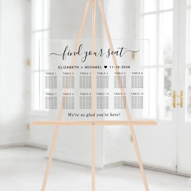 Panneau En Acrylique Plan de table de mariage chic pour 12 tables (Créateur téléchargé)
