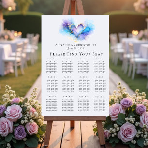 Panneau En Acrylique Plan de table de mariage coeur abstrait bleu viole