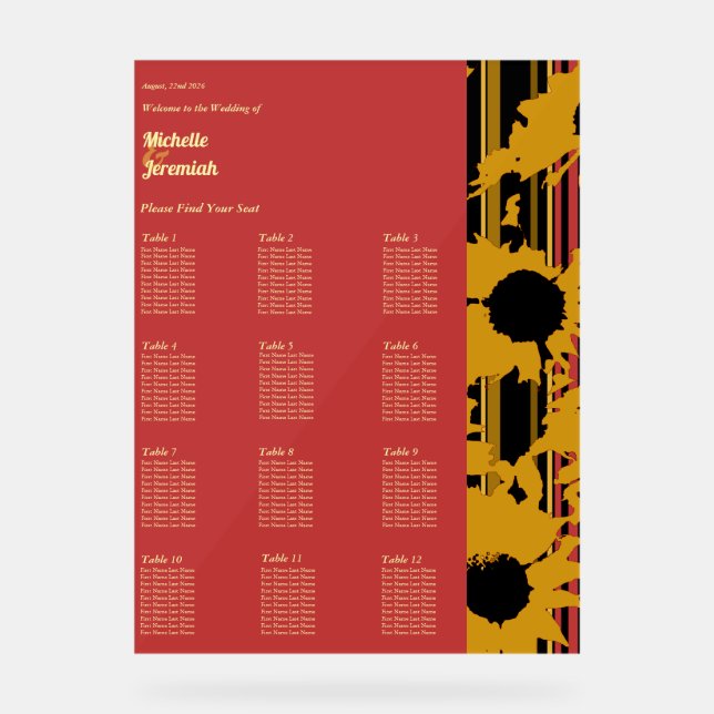 Panneau En Acrylique Plan de table de mariage Coucher de soleil Tournes (Recto)