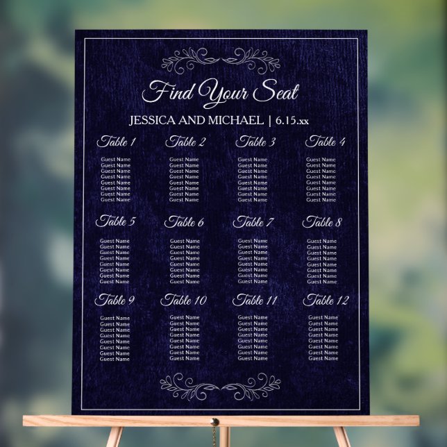 Panneau En Acrylique Plan de table de mariage élégant bleu marine  (Neutre)