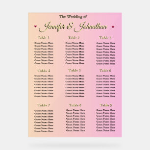 Panneau En Acrylique Plan de table de mariage élégant coeurs roses roug