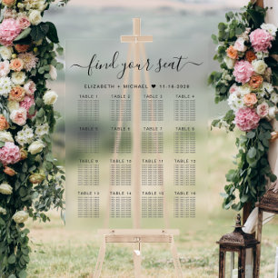 Panneau En Acrylique Plan de table de mariage élégant pour 16 tables