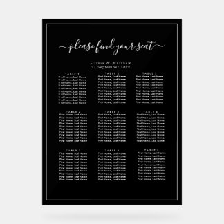 Panneau En Acrylique Plan de table de mariage en acrylique noir minimal