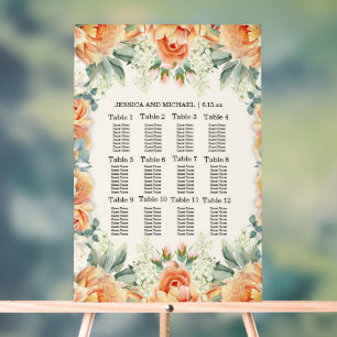Panneau En Acrylique Plan de table de mariage floral blanc pêche et ver