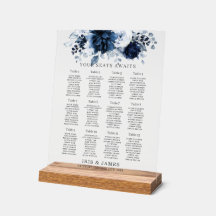 Plan de table de mariage floral bleu marine