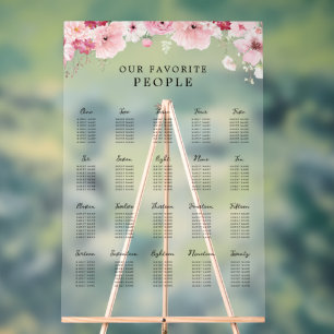 Panneau En Acrylique Plan de table de mariage floral rose pour 20 table