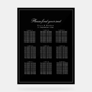 Panneau En Acrylique Plan de table de mariage noir minimaliste de luxe