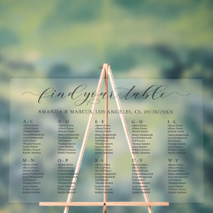 Panneau En Acrylique Plan de table de mariage simple par ordre alphabét