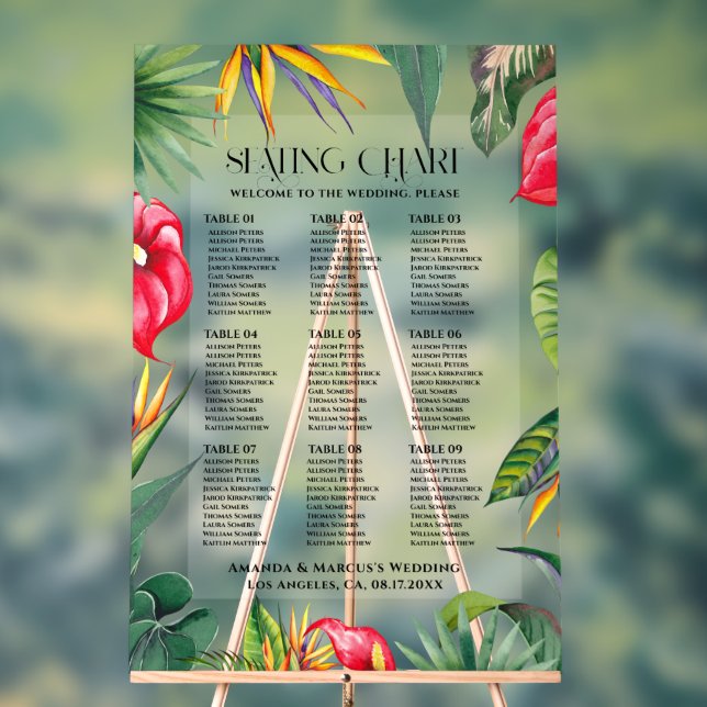 Panneau En Acrylique Plan de table de mariage tropical (Neutre)