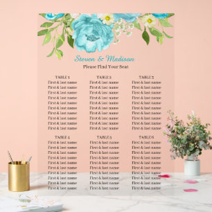 Panneau En Acrylique Plan de table de réception de mariage aqua et flor