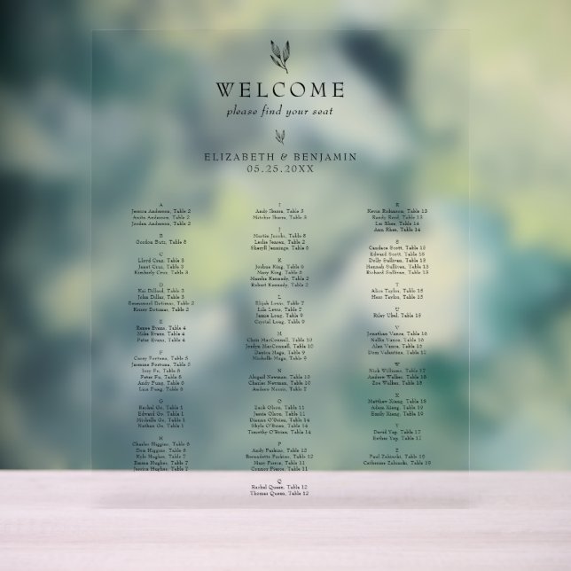 Panneau En Acrylique Plan de table minimaliste Mariage Alphabétique (Neutre)