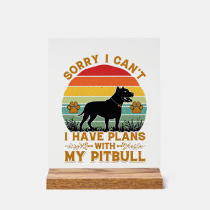 Panneau En Acrylique Plans de boîtes pour chien Pitbull Retro Sunset_1