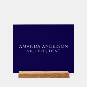 Panneau En Acrylique Plaque de nom de vice-président bleu élégant