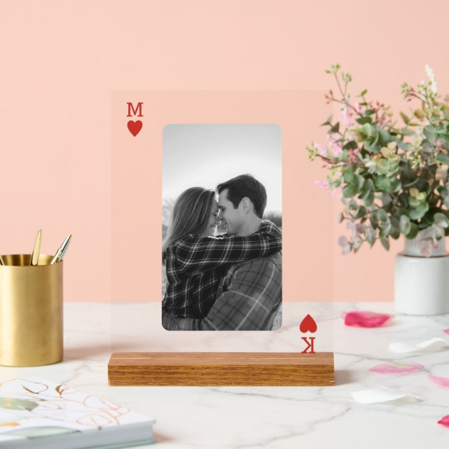 Panneau En Acrylique Playing Card Couple Photo Romantic Love Heart Gift (Mariage)