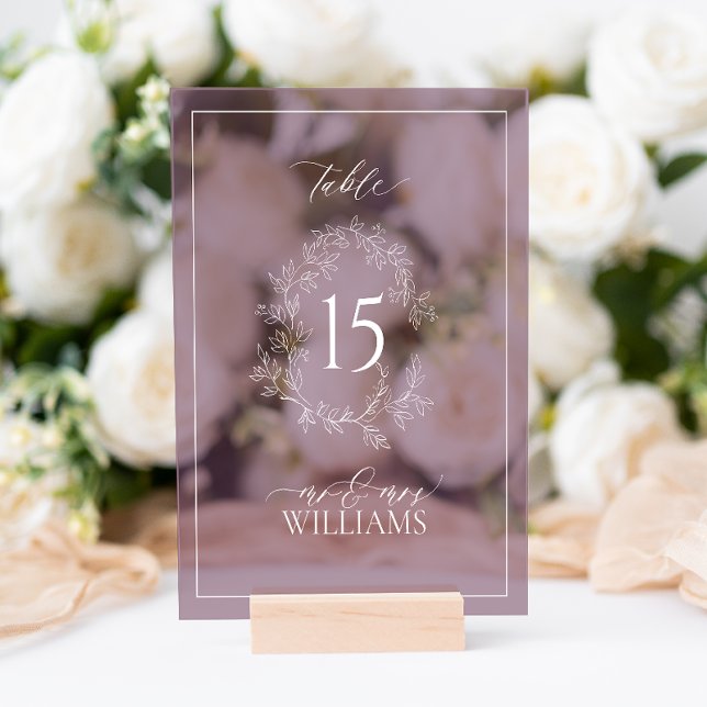 Panneau En Acrylique Plum Purple Crest Monogramme Mariage Numéro de tab (Wedding Table Number!
)