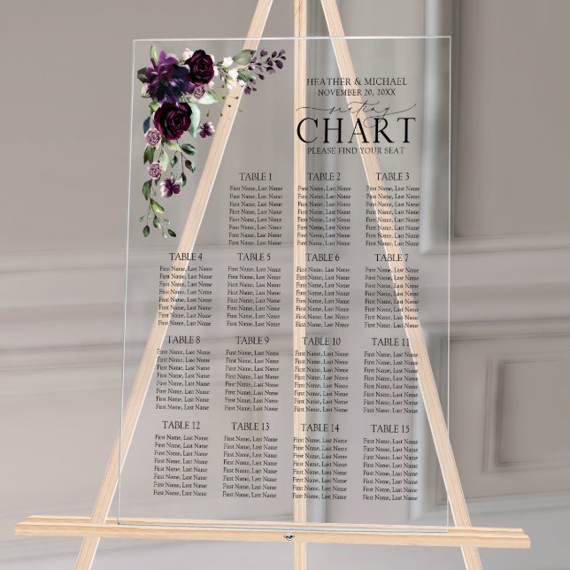 Panneau En Acrylique Plum Purple Mauve Réception Florale Siège (Wedding Seating Chart!)