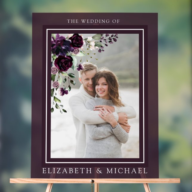 Panneau En Acrylique Plum violet mauve Floral Aquarelle Mariage photo (Neutre)