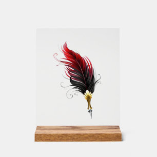 Panneau En Acrylique Plume rouge avec pointe en or