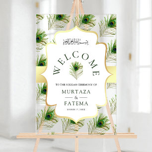 Panneau En Acrylique Plumes de paon Bienvenue au mariage musulman