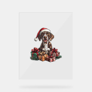 Panneau En Acrylique Pointeur à cheveux allemand Santa Hat Noël GSP