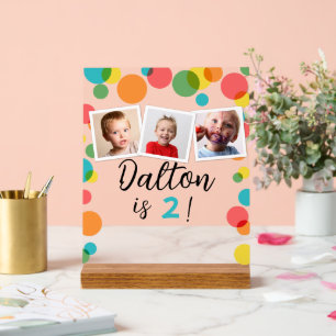 Panneau En Acrylique Pois et photos Anniversaire personnalisé