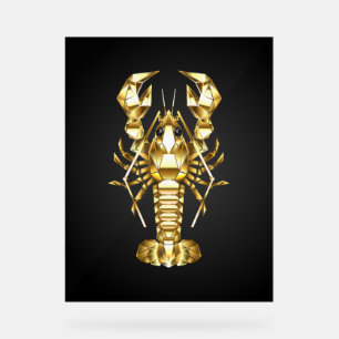 Panneau En Acrylique Poisson à langouste polygonale dorée sur noir