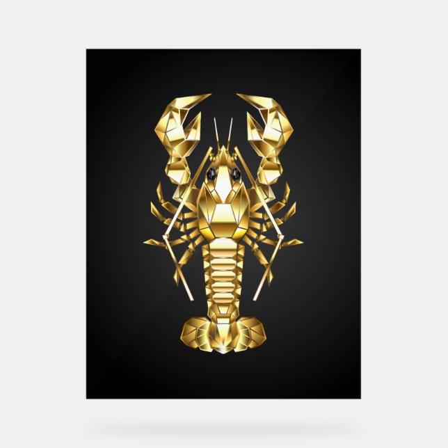 Panneau En Acrylique Poisson à langouste polygonale dorée sur noir (Recto)