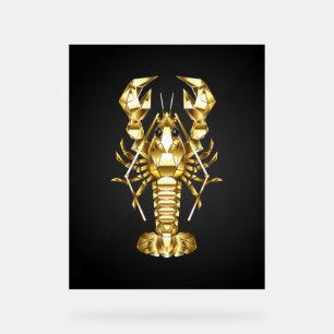 Panneau En Acrylique Poisson à langouste polygonale dorée sur noir