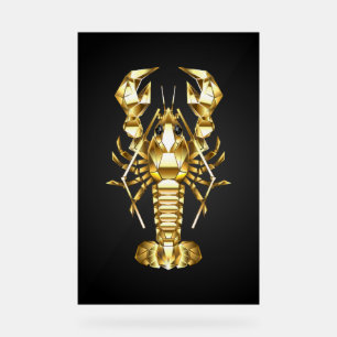 Panneau En Acrylique Poisson à langouste polygonale dorée sur noir