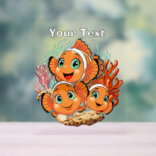 Panneau En Acrylique Poisson clown Dessin animé mignon Famille Sous l'e
