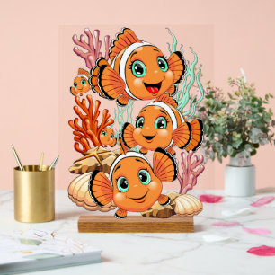 Panneau En Acrylique Poisson clown Dessin animé Mignon Famille Sous l'e