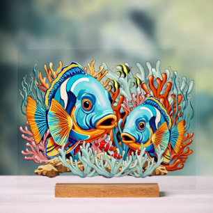 Panneau En Acrylique Poissons Tropicaux Vives Couleurs d'Été