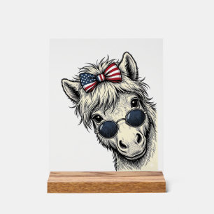 Panneau En Acrylique Poney Patriotique Avec Lunettes De Soleil Vintage