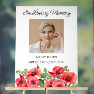Panneau En Acrylique Poppy Memorial Photo Funeral Acrylic Sign