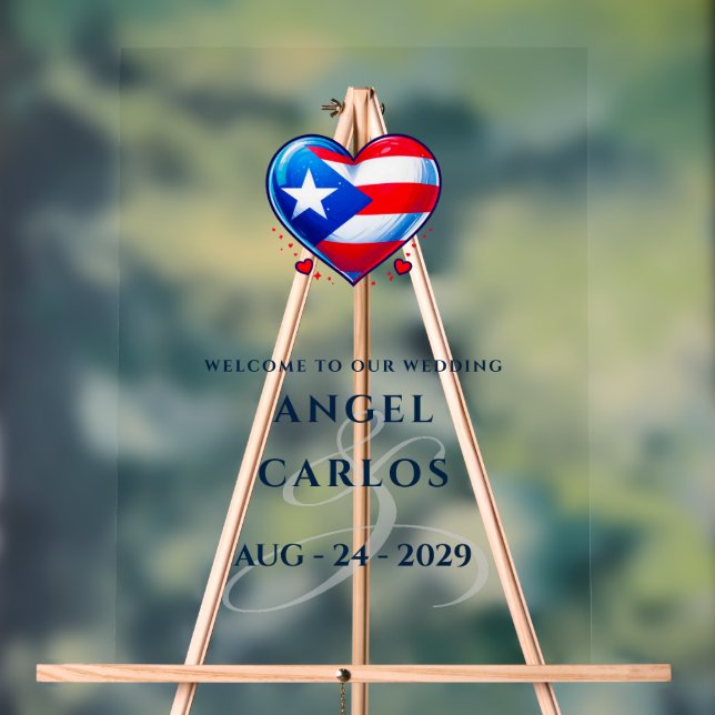 Panneau En Acrylique Porto Rico Couple Heart Mariage Bienvenue (Neutre)