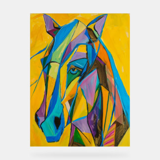 Panneau En Acrylique Portrait de cheval géométrique abstrait vibrant