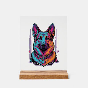 Panneau En Acrylique Portrait de chien néon Gravure vintage Graphique_1
