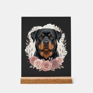 Panneau En Acrylique Portrait de Rottweiler floral sublimation