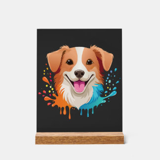 Panneau En Acrylique Portrait d'un chien mignon avec des couleurs fluid