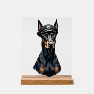 Panneau En Acrylique Portrait vintage de Doberman Police en noir et bla